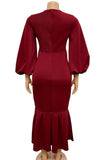 Elegant Solid Patchwork V Neck Evening Dress Dresses(4 Colors))