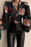 Casual Print Patchwork V Neck Tops