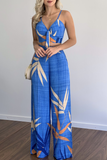 Fashion Print Patchwork Spaghetti Strap Straight Jumpsuits