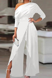 British Style Solid Backless Asymmetrical Oblique Collar Regular Jumpsuits(2 Colors)