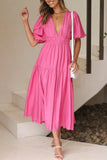 Sweet Elegant Solid Fold V Neck A Line Dresses