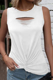 Simplicity Solid Ripped O Neck Tops(6 Colors)