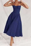 Vintage Elegant Solid Fold Square Collar Sling Dress Dresses