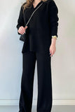 Casual Simplicity Solid Slit Turndown Collar Long Sleeve Two Pieces