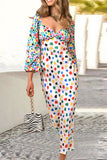 Sweet Elegant Print Polka Dot Contrast V Neck Printed Dress Dresses