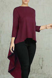 Casual Simplicity Solid Asymmetrical O Neck Tops