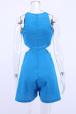 Casual Simplicity Solid Hollowed Out O Neck Loose Rompers