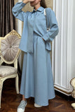 Sweet Elegant Solid Buttons Turndown Collar Long Sleeve Two Pieces