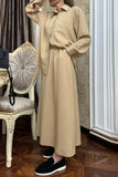 Sweet Elegant Solid Buttons Turndown Collar Long Sleeve Two Pieces