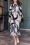 Elegant Striped Print With Belt Zipper O Neck A Line Dresses