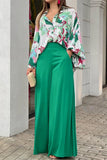 Elegant Floral Pocket Turndown Collar Two Pieces