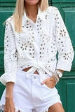 Casual Solid Hollowed Out Turndown Collar Blouses