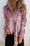 Casual Solid Sequined Turndown Collar Tops