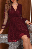 Elegant Solid Sequined Mesh V Neck Dresses(6 Colors)