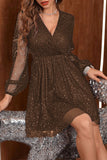 Elegant Solid Sequined Mesh V Neck Dresses(6 Colors)