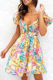 Sexy Print Pierced Flowers V Neck A Line Dresses