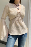 Elegant Solid Patchwork Frenulum V Neck Tops