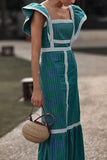 Casual Elegant Plaid Patchwork Flounce Square Collar A Line Dresses(3 Colors)