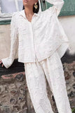 Casual Solid Jacquard Turndown Collar Long Sleeve Two Pieces