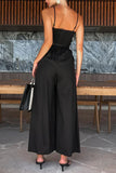 Casual Solid Pocket V Neck Loose Jumpsuits(3 Colors)