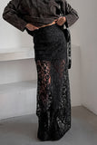 Sexy Solid Lace See-through Straight High Waist Solid Color Bottoms
