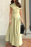 Elegant Simplicity Solid Fold Oblique Collar A Line Dresses