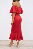 Sexy Prom Solid Color Ruffle Off Shoulder Fishtail Dresses