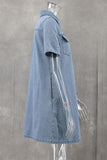 Casual Daily Solid Color Buttons Turndown Collar Short Sleeve Loose Denim Dresses