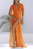Sexy Solid Color See-Through Slit Swimwears Cover Up