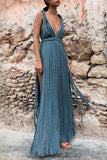 Sexy Vacation Solid Color Slit Strap Design V Neck Beach Dresses