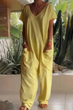 Casual Daily Solid Color Pocket V Neck Loose Jumpsuits(8 Colors)