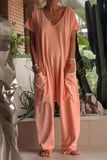 Casual Daily Solid Color Pocket V Neck Loose Jumpsuits(8 Colors)