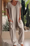 Casual Daily Solid Color Pocket V Neck Loose Jumpsuits(8 Colors)