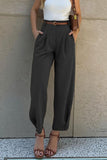 Casual Daily Solid Color Pocket With Belt Loose High Waist Harlan Solid Color Bottoms(3 Colors)