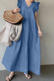 Casual Solid Color Basic V Neck Sleeveless Loose Denim Dresses(3 Colors)