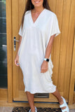 Casual Solid Color Slit V Neck Short Sleeve Short Sleeve Dress(3 Colors)