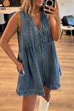 Casual Street Pocket Lace Up V Neck Sleeveless Loose Denim Jumpsuits(9 Colors)