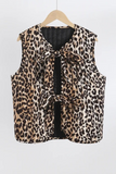 Casual Street Leopard Print Lace Up Patchwork O Neck Tops