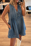 Casual Daily Distressed Lace Up V Neck Sleeveless Loose Denim Jumpsuits