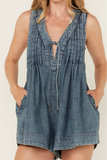 Casual Daily Distressed Lace Up V Neck Sleeveless Loose Denim Jumpsuits