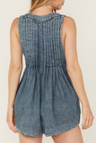 Casual Daily Distressed Lace Up V Neck Sleeveless Loose Denim Jumpsuits