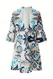 Casual Daily National Totem Print Patchwork Ruffle V Neck A Line Dresses