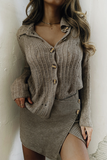 Casual Solid Color Hollow Out Distressed Buttons Turndown Collar Sweaters