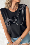 Casual Solid Color Flowers Patchwork Chains O Neck Tops