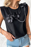 Casual Solid Color Flowers Patchwork Chains O Neck Tops