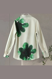 Casual Flowers Print Pocket Turndown Collar Long Sleeve Two Pieces