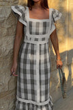 Casual Elegant Plaid Patchwork Flounce Square Collar A Line Dresses(3 Colors)