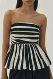 Sexy Striped Print Contrast Strapless Camis