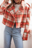 Casual Plaid Buttons Contrast Turn-back Collar Outerwear(3 Colors)