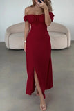 Sexy Draw String Slit Off Shoulder A Line Dresses